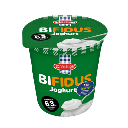 Das Bild zeigt den Schärdinger Bifidus im 150g Becher mit VKI Sticker